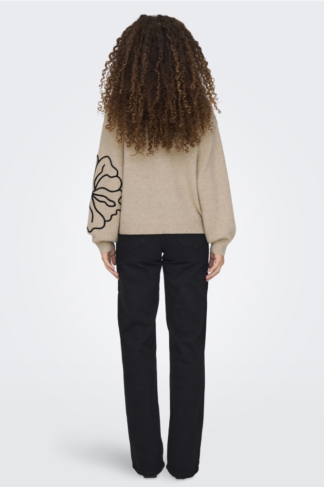 JDYJELLA L/S FLOWER PULLOVER KNT 15344518 CEMENT/MELANGE